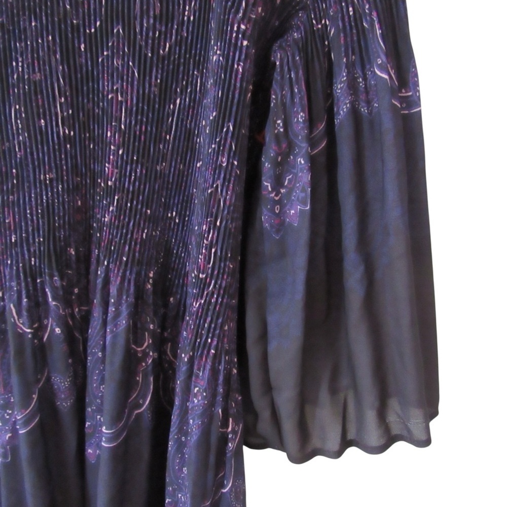 Catherines Affinity Chain Pleated Blouse 4X Purple Paisley Bell Sleeve Ribbed - Picture 6 of 12